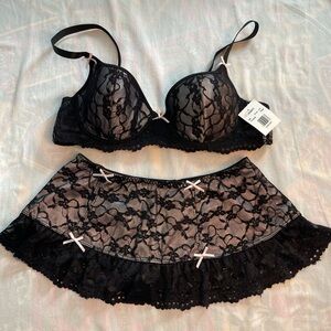 Vanity Black and Pink Lace Bra Set